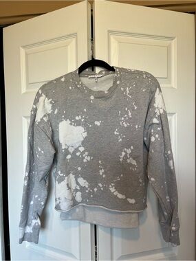 Frame Denim Gray Crewneck Sweatshirt with White Bleach Splatter